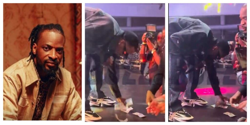 ‘If E Reach Your Turn, No Pick’ – 9ice Caught Scooping Dollars On Stage, Nigerians React!