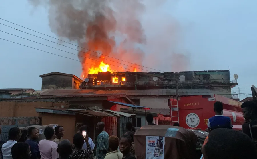 BREAKING: Two Firefighters Hospitalised After Fire Guts 3-Storey Building in Lagos