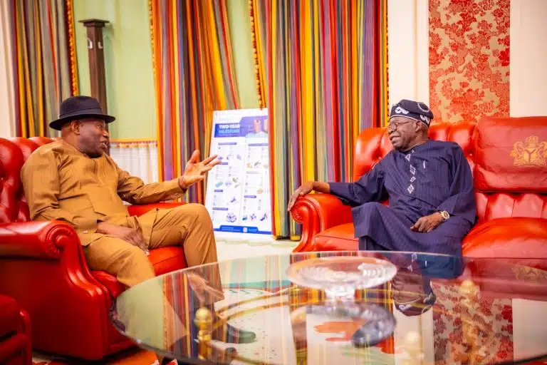 Jonathan Pays Surprise Visit to Tinubu in Aso Rock for Private Talks