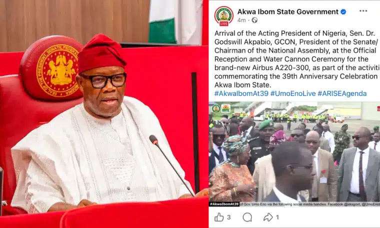Akwa Ibom Govt Calls Akpabio ‘Acting President’ Amid Tinubu’s Absence